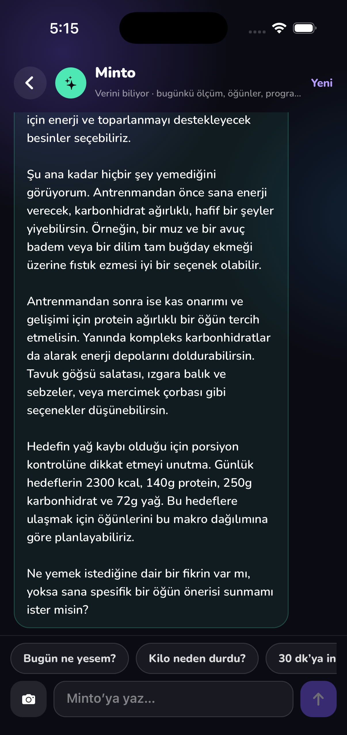 AI Koç sohbeti