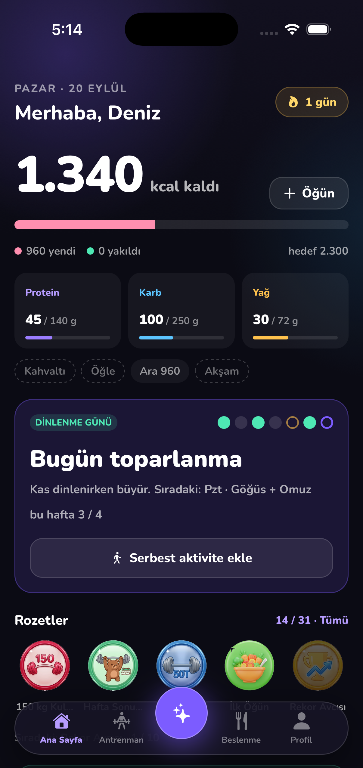 MintoFit ana ekran