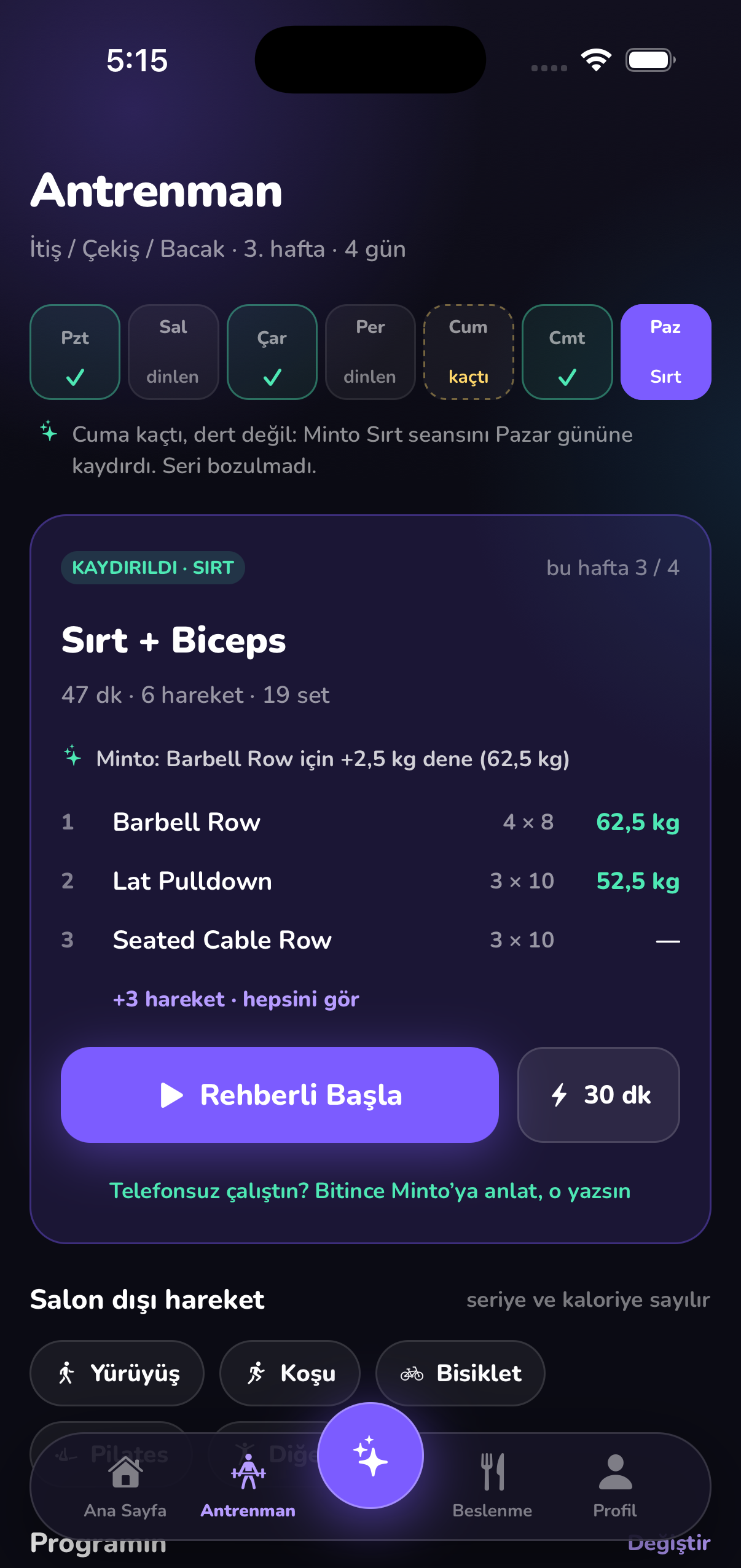 Antrenman ekranı